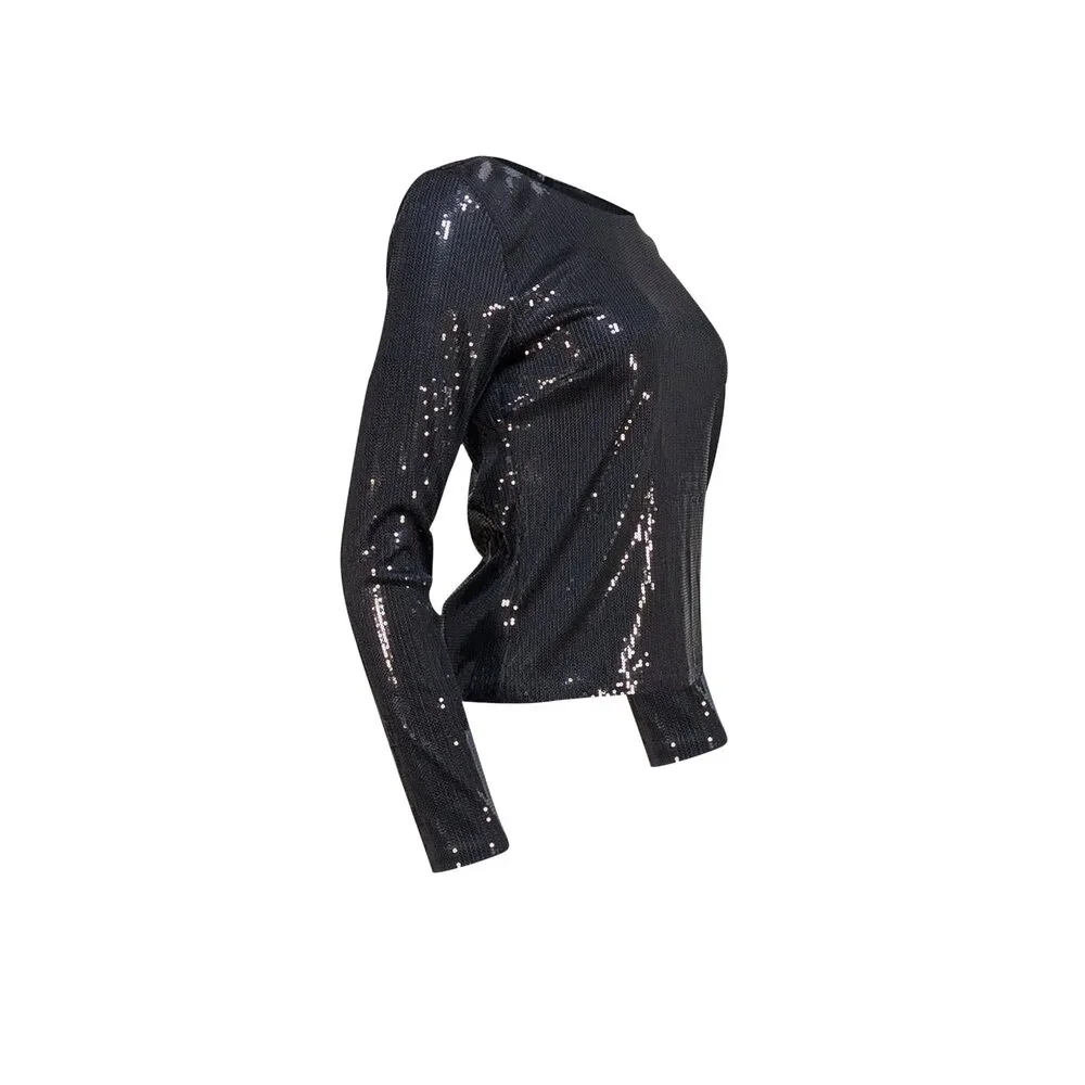 L'Agence - Black Sequin Long Sleeve Top Sz M